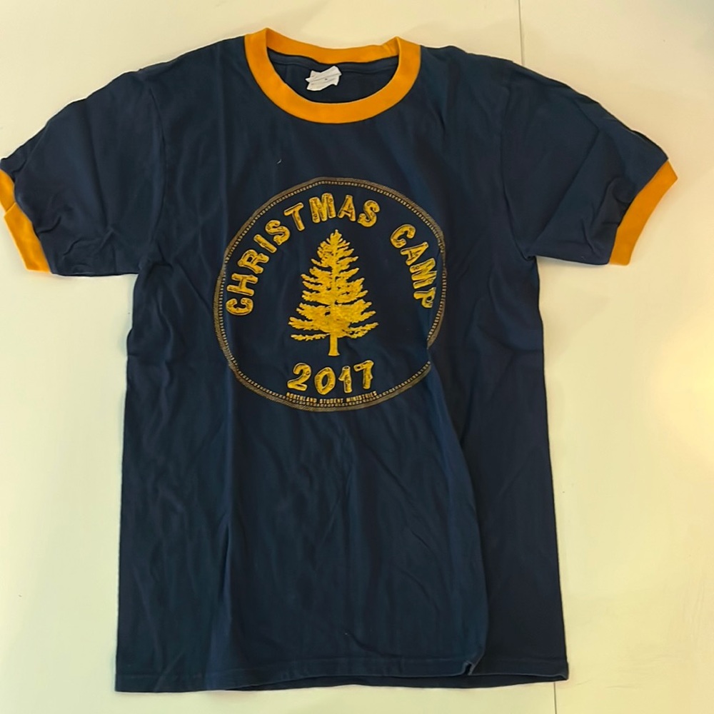 Vintage ringer tee. Navy & Gold. Small.